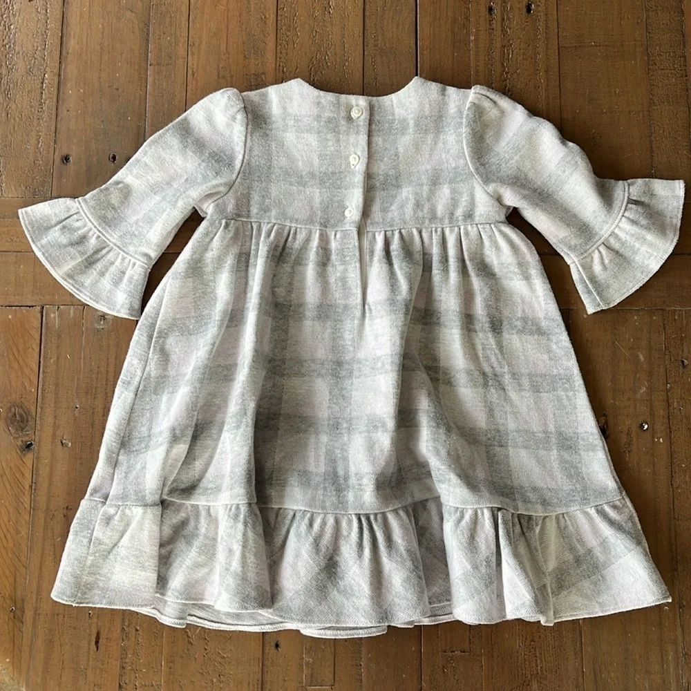 Janie and jack pink and grey plaid ruffle dress